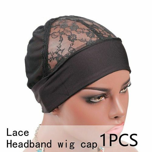 Headband Wig Cap Hairnet Adjustable Hook - Black