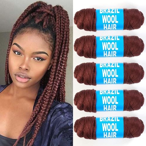 Brazilian Hair Yarn Wool Hair For Braids Braiding Hair With 100% Acrylic Brazilian Wool Hair For African Crochet Braided Hair Senegalese Twist Box Braids Faux Locs With Yarn Hair