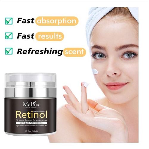 Mabox Retinol Moisturizer Cream for Face and Eye Area 1.7 Fl. Oz with Retinol, Hyaluronic Acid, Vitamin E and Green Tea for Anti Aging.
