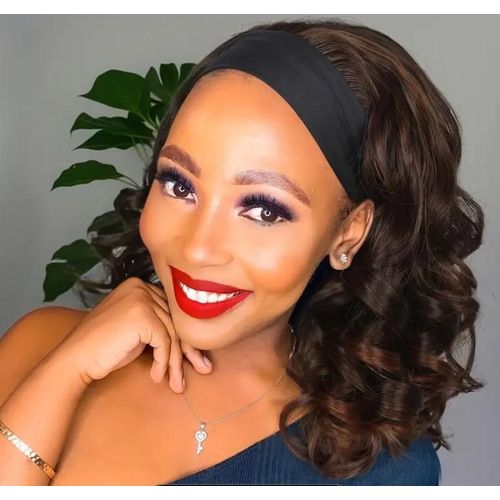 TINTED Brown Curly women Headband Wig + Free Gift