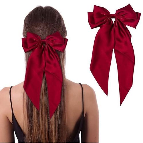 Oversized RED Color Hair Barrette Sweet Silky Satin Ribbon Big Hair Bows Hair Clips