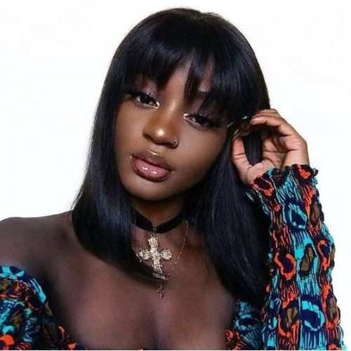Fashion Idol BOB ASHA 12" Bob Wig With Bang STYLE ICON Human Nature Hair Wig Black Color Y1B Pixied Cut Made-Machine Wig Human Nature Hair Wig For Women