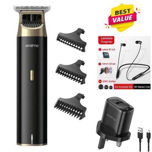 Oraimo Smart Trimmer 2 Long Lasting Battery Trimmer Shaver, Shaving machine OPC-TR12 + Type C Charger + Lenovo neckbamd