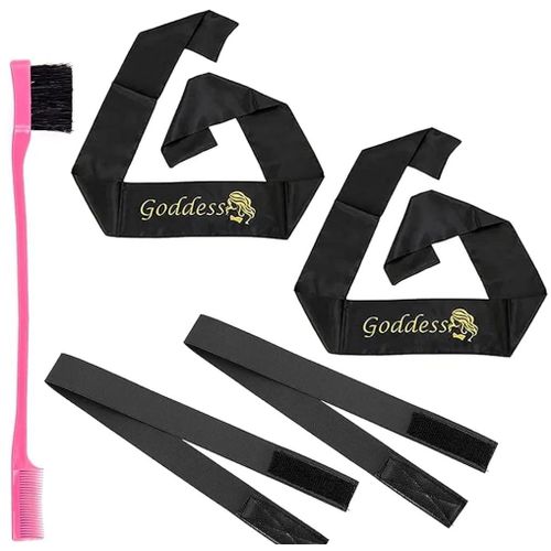 5PCS Edge Band for Wigs, Elastic Bands for Wig, Edge Scarf for Hair with Hair Edge Brush for Your Baby Hair, Non Slip Hair Wrap Elastic Headband Edge Laying Band For Baby Hair Closure Frontal Wigs