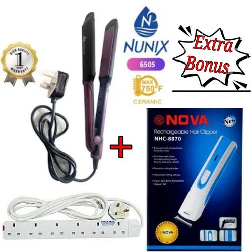 Nunix Professional Salonist Hair Straightener Flat Iron Styler +6Way Extension+Nova Hair Clipper