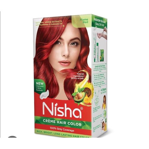 Nisha Flame Red Hair Dye Color, Permanent Crème Hair Color for 100% Gray Coverage