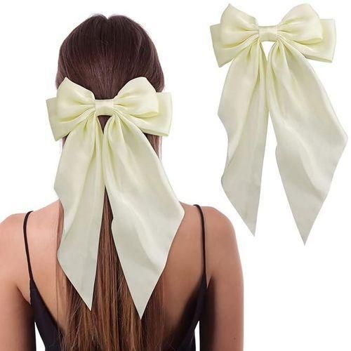 Oversized CREAM Color Hair Barrette Sweet Silky Satin Ribbon Big Hair Bows Hair Clips