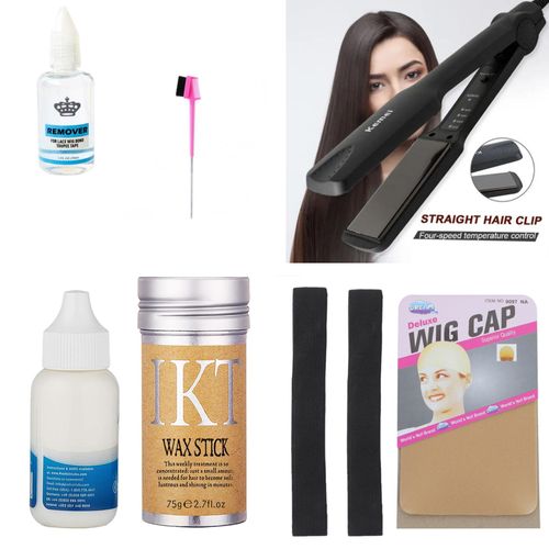 Kemei FLAT IRON SET ,WAX STICK, GLUE,REMOVER,WIG CAP,ELASTIC , EDGE BRUSH