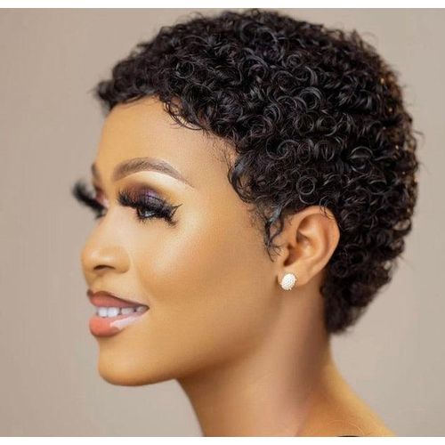 Fashion semi human short Jerry curls wig _black