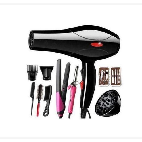 Canye Professional Hair Dryer With 2 Selectable Speeds and 4 Heats Settings. 12 Piece Beauty Tools - 1 Professional Blow Dry, 1 Curls Diffuser, 1 Pair Flat Iron, 1 Pair Tongs, 1 Manicure Set, 2 Nozzles , 2 Hair Clips, 3 Styling Brushes.
