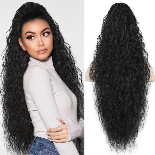 addigoes 30 Inch Claw Long Wavy Ponytail Extension, Fluffy Natural Looking Synthetic Hairpiece - Easy Clip-in Hair Extensions for Women, Black Color for Daily Use