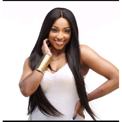 Fbk Ladie Long Straight Hair Synthetic Middle Part Black Wigs For Women