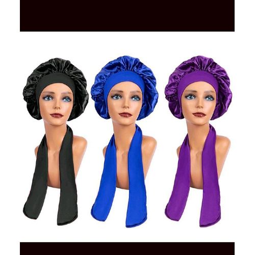 Satin 3pcs Smooth Bonnet For Women Jumbo Hair Bonnet Stretchy Tie Band