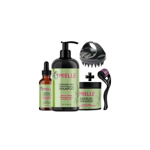 Mielle Organics Rosemary Mint 3 Pcs Bundle Set Rosemary Mint Shampoo, Rosemary Mint Oil, Rosemary Mint Hair Masque-Free Derma Roller + Free Shampoo Brush.