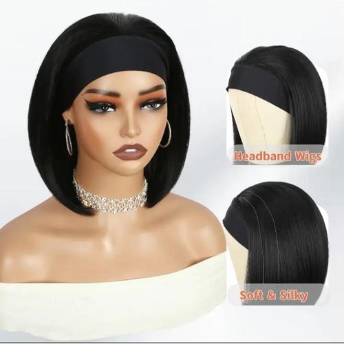 Fashion Heat Resistant Bob Headband Wig _blacl