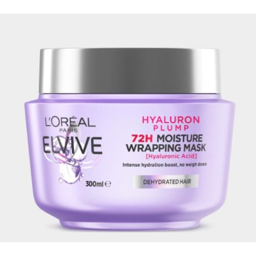 L'Oréal Elvive Hyaluron Plump 72H Moisture Wrapping Mask with Hyaluronic Acid for Intense Hydration Boost with no Weigh Down, Suitable for Dehydrated Hair - 300ml
