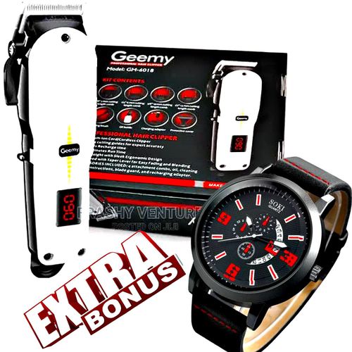 Geemy Rechargeable Electric Hair Clipper And Trimmer & Quartz Watch