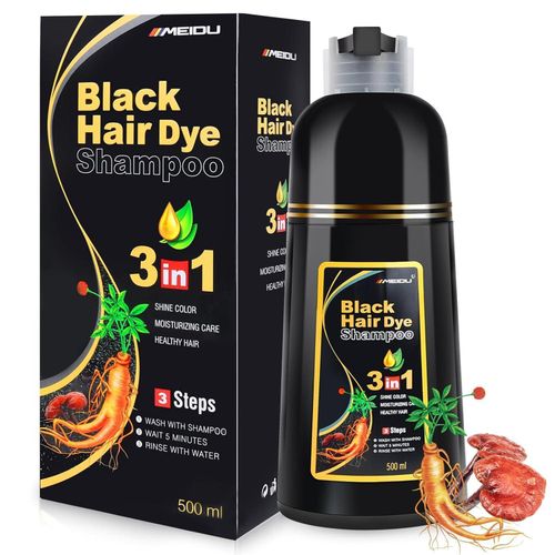 Meidu Black Hair Dye Shampoo 3 in 1 for Gray Hair, Black Hair Dye for Women Men, Hair Color Herbal