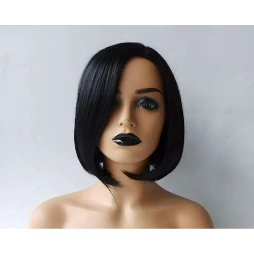 Shoulder Length Black Straight Bob Side Split Wigs