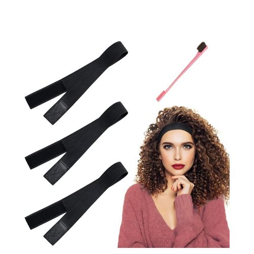 Elastic Wig Headband, 3 Pieces Black Nylon Edges Bands with 1 Hairbrush Adjustable Edge 3cm Wide Wig Melt Band for Firm Hair Wigs