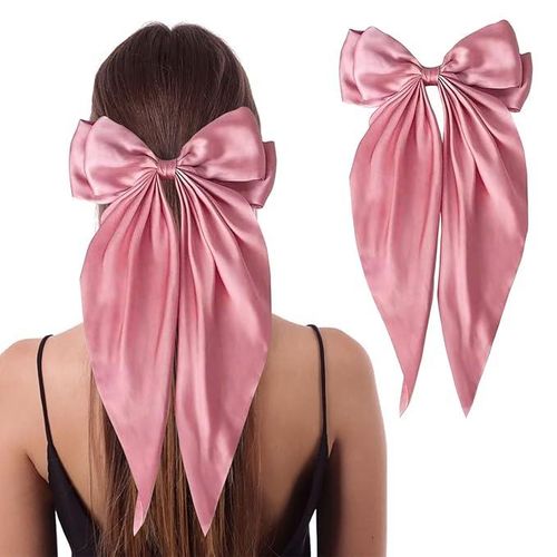 Quality Oversized PINK Color Hair Barrette Sweet Silky Satin Ribbon Big Hair Bows Hair Clips