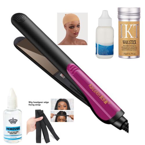 Flat Iron Mini Flat Iron + Wax Stick + Glue + Remover + Wig Caps