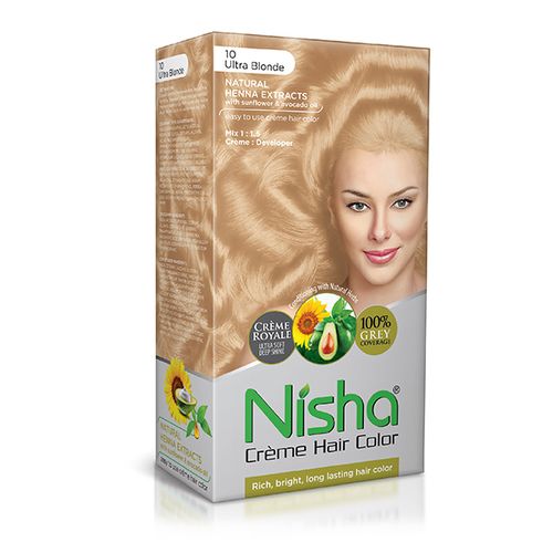Nisha Crème Hair Color 10 Ultra Blonde (60gm+ 90ml+18ml)