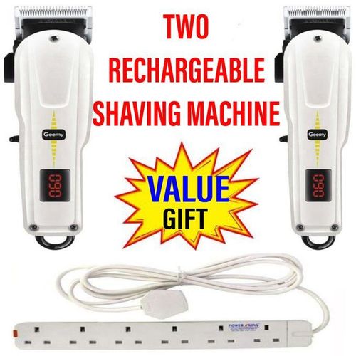 Geemy 2 PCS Rechargeable Cordless Shaving Machine With Indicator + Bonus 6 Way Power Extension