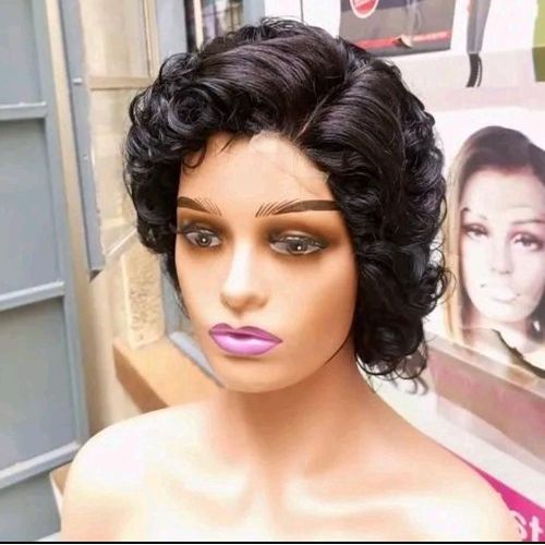 Short curly Human Hair Wig- Black