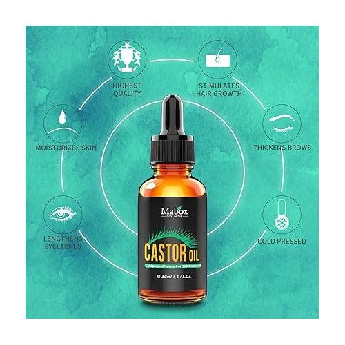 Mabox Castor Oil - 100% Organic Pure - Grow Eyelashes and Eyebrows
