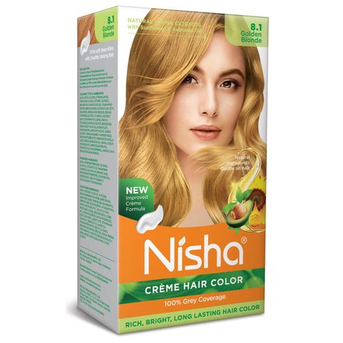 Nisha Crème Hair Color, Permanent Blonde Hair Dye Color, 100% Gray Coverage, Golden Blonde, 120gm