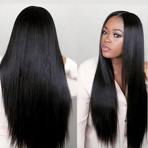 70cm Black Medium Length Straight Hair Chemical Fiber High Temperature Silk Mechanism Wig For Women