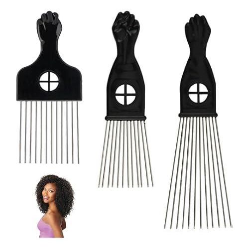 3PCS Afro Hair Pick-afro Pick Comb-black Metal