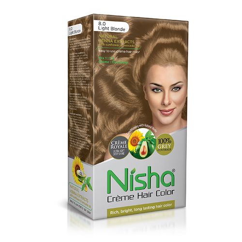 Nisha Crème Hair Color 8.0 Light Blonde (60gm+ 90ml+18ml)