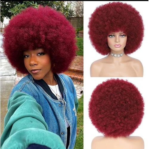 Natural soft and fluffy afro wig__burgundy