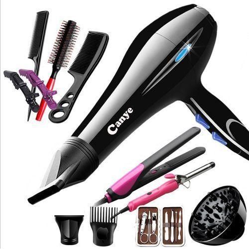 Blow Dry Hair Dryer - Black With Accessories, Combs & Flat Iron - Full Set.