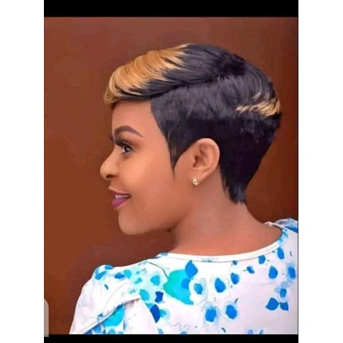 Human Hair Pixie Wig_black And Brown