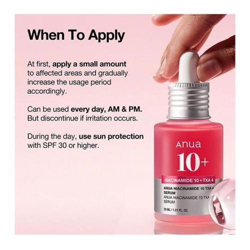 Anua 10 + : 10% Niacinamide+ 4% Tranexamic Acid Serum, Ceramide, Hyaluronic Acid, Vitamin B12 natural color, for Sensitive skin, Korean Glass Skin