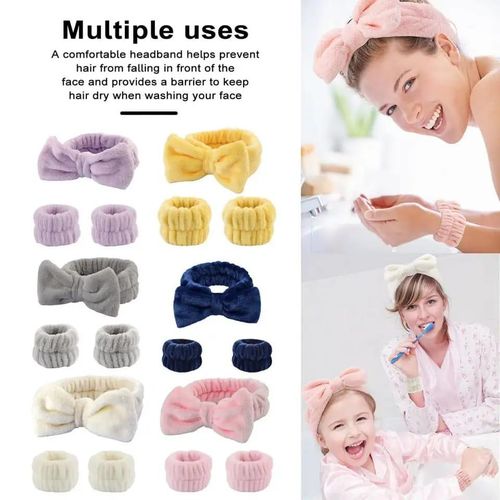 Headband Face Wash Headband and Wristband Set, Microfiber Wrist, Wrist Wash Bands, Skincare Headbands Makeup Headband with Wristband Set-3pcs