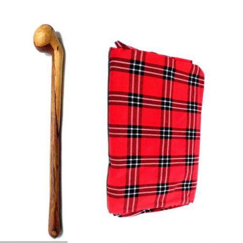 Brown Wooden Maasai Rungus With Shuka Combo