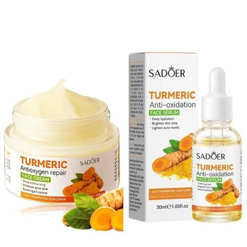 SADOER 2pcs set Tumeric cream plus Tumeric serum brightening,hydrating & rejuvinating set