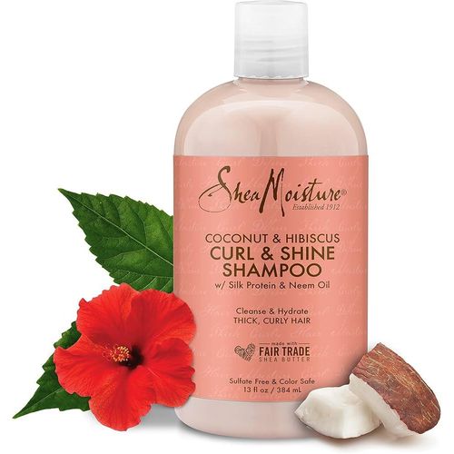 Shea Moisture Curl And Shine Coconut Shampoo Coconut And Hibiscus For Curly Hair Paraben Free Shampoo-384ml +( Free Shampoo Brush)