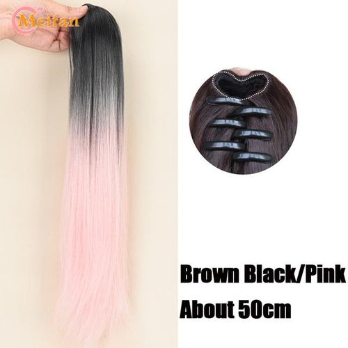 Meifan Synthetic Long Wavy Curly Claw Clip On Ponytail Hair Extension Natural Hairpiece Ombre Highlight Pink Blue Ponytail