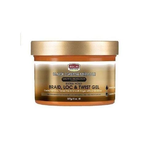 AFRICAN PRIDE Black Castor Miracle Extra Hold Braid, Loc, Twist Gel - Extreme Hold Braiding Hair Gel, Edge Control & Tames Frizz, No Flake , Natural Ingredients, Black Castor & Coconut Oil