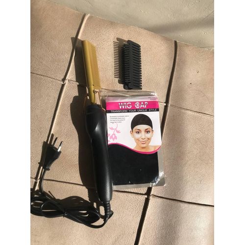 Hot Comb Multi-Functional Hair Straightener, Electric Heating Comb Hair Straightener (Black Gold)