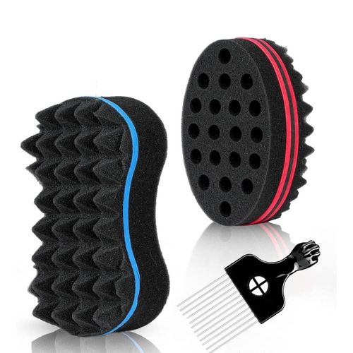 3Pcs Hair Styling Set For All - Curl Brush, Twist Sponge For Textured Hair With Metal Pick