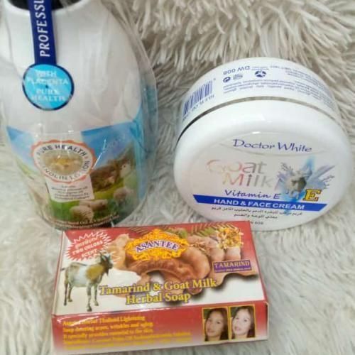 Creamy Asantee Goat Milk Lanolin Lotion + Tamarind And Goat Soap & Cream.