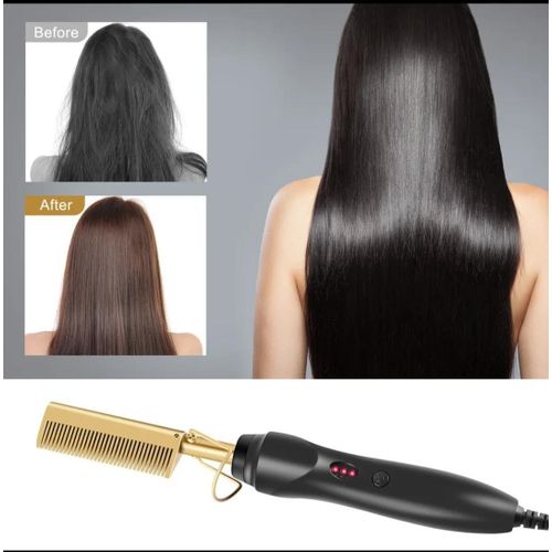 Electric Hot Comb Hair Straightener - Heat Pressing Comb Portable Curling Flat Iron Curlers High Heat Ceramic Press Comb - Professional Electrical Straightening Comb