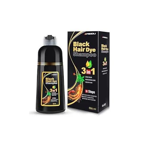Meidu 3 In 1 Instant Coloring Shampoo Natural Black Color For Men Women Hair Dye