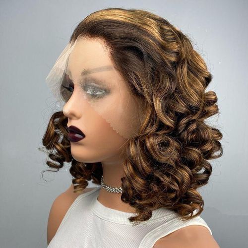Fumi 4by4 lace hd bouncy curls short human hair wig